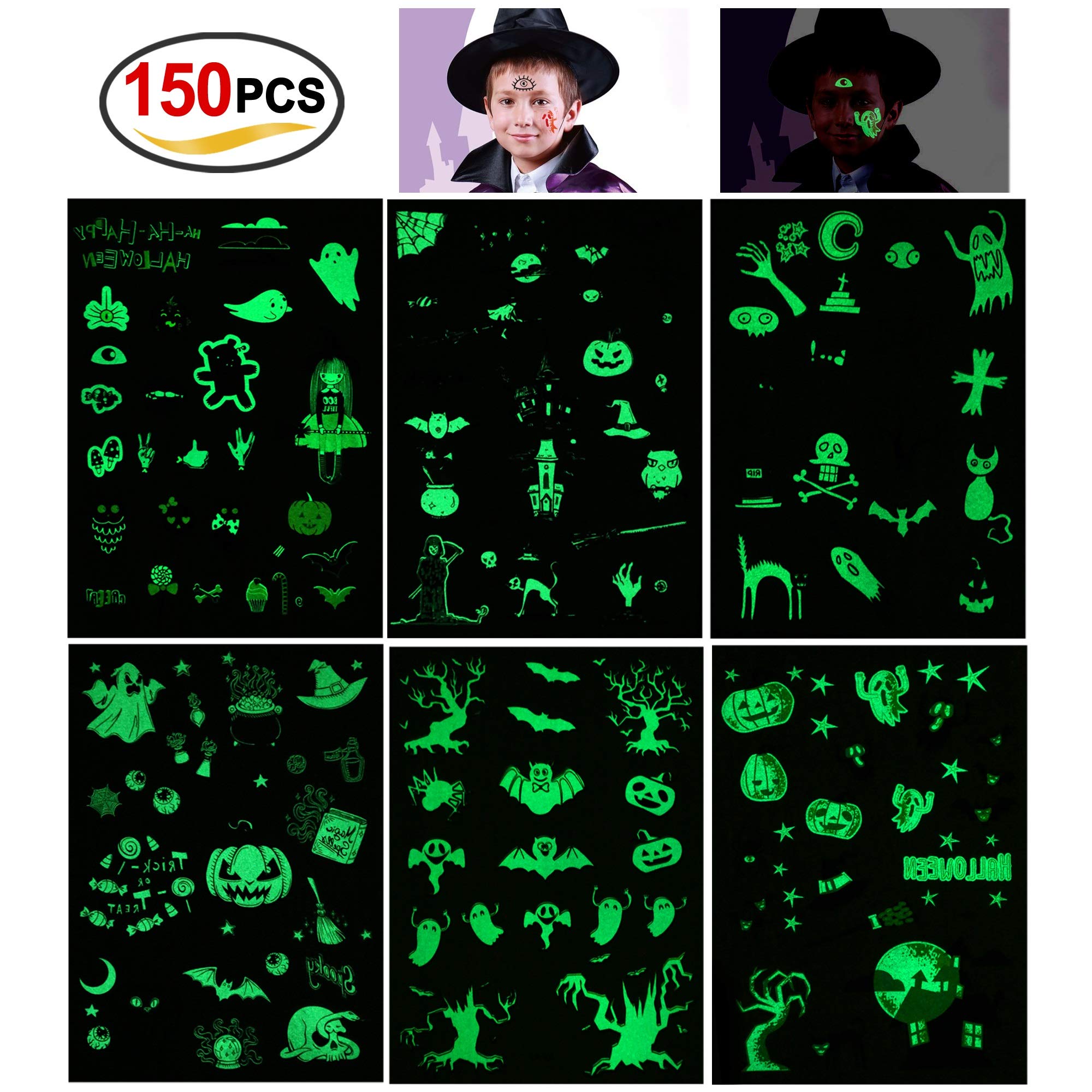 howaf-temporary-tattoos-halloween-kinder-leuchtend-150-st-ck image 2