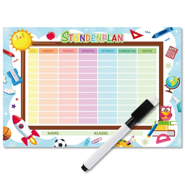 howaf-table-decorations-stundenplan-magnetisch-a4-blau-stift image 1