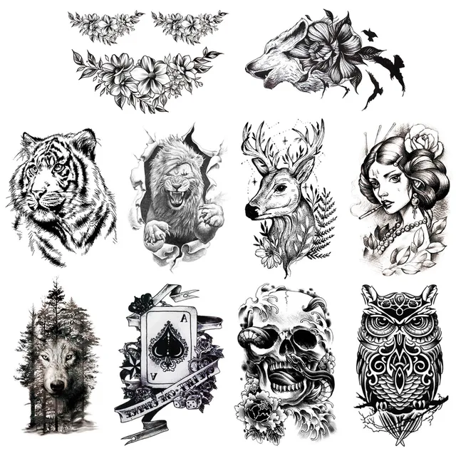 howaf-tempor-re-tattoos-schwarz-gro-10-blatt-l-we-tiger-wasserfest image 1