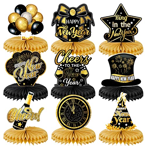 howaf-silvester-deko-2027-bienenwabe-tischdeko-schwarz-gold-9-stk image 8