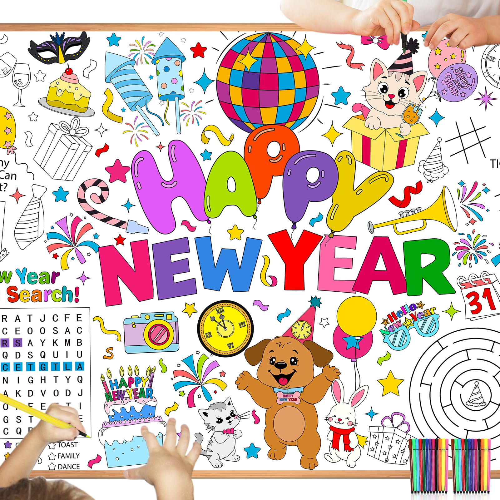 howaf-happy-new-year-ausmal-tischdecke-mit-24-stiften image 8