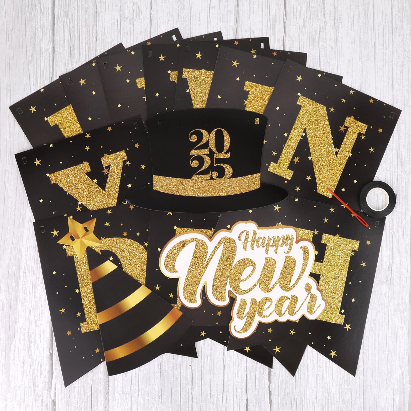 howaf-frohes-neues-jahr-banner-schwarz-gold-glitzer-papier image 7