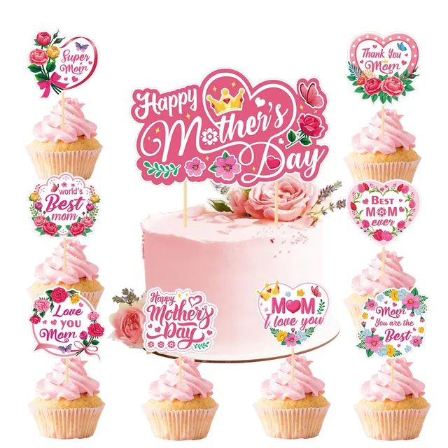 howaf-muttertag-tortendeko-25tlg-cake-topper-floral-beste-mama image 1