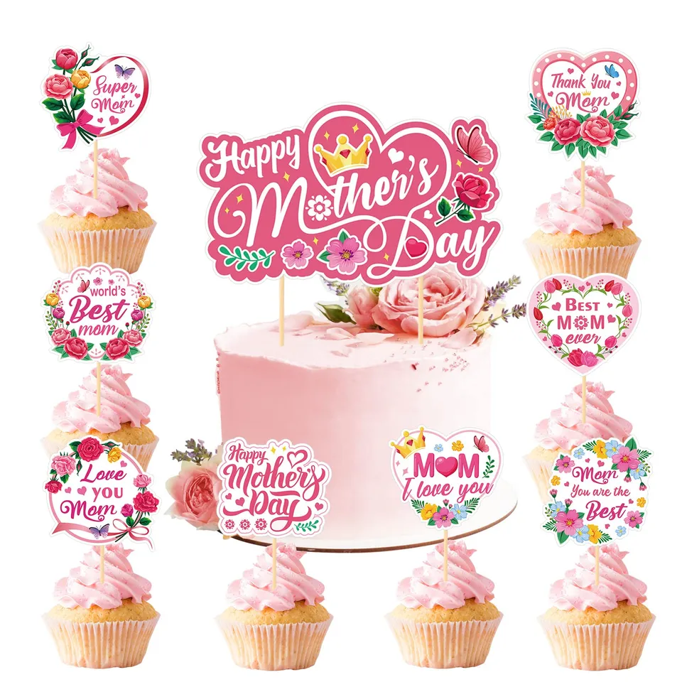 howaf-muttertag-tortendeko-25tlg-cake-topper-floral-beste-mama image 1