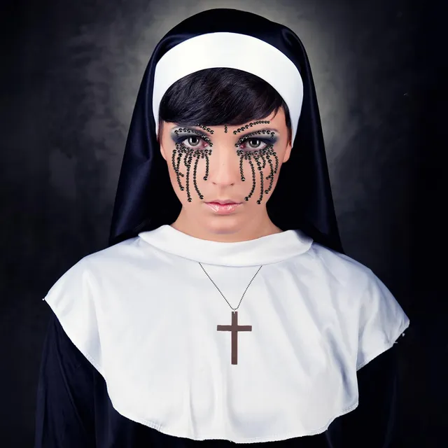 howaf-nonne-kost-m-damen-set-mit-haube-kreuzkette-tattoo image 1