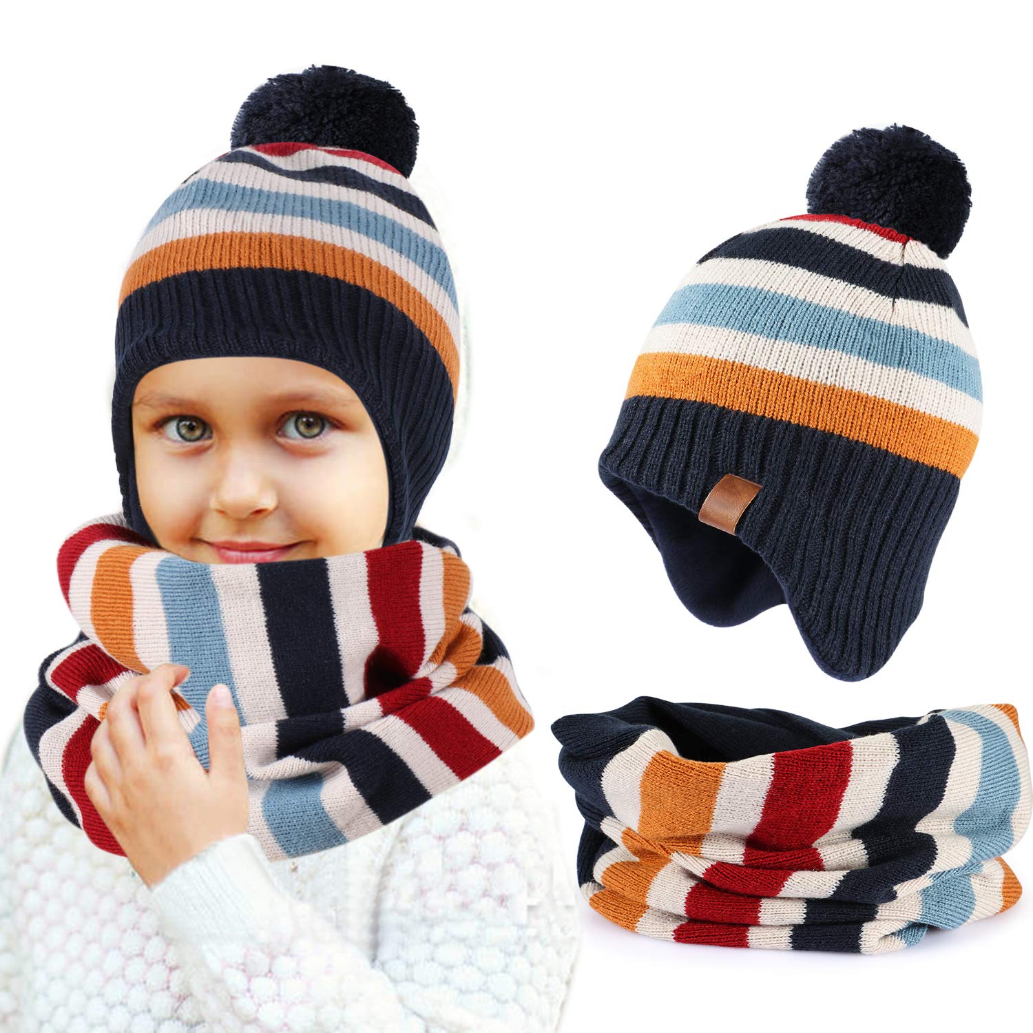 tacobear-kinder-winterm-tze-mit-schal-gestreift-4-7-jahre-beanie image 2