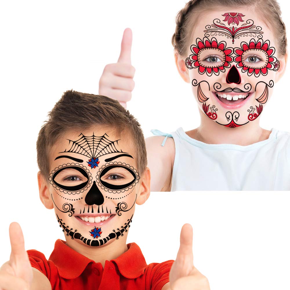 howaf-temporary-tattoos-halloween-gesicht-tag-der-toten-8-bl-tter image 6