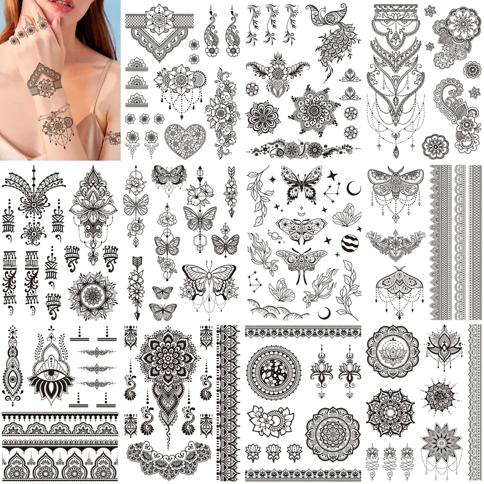 howaf-henna-tattoos-schwarz-tempor-r-11-bl-tter-mandala-set image 1