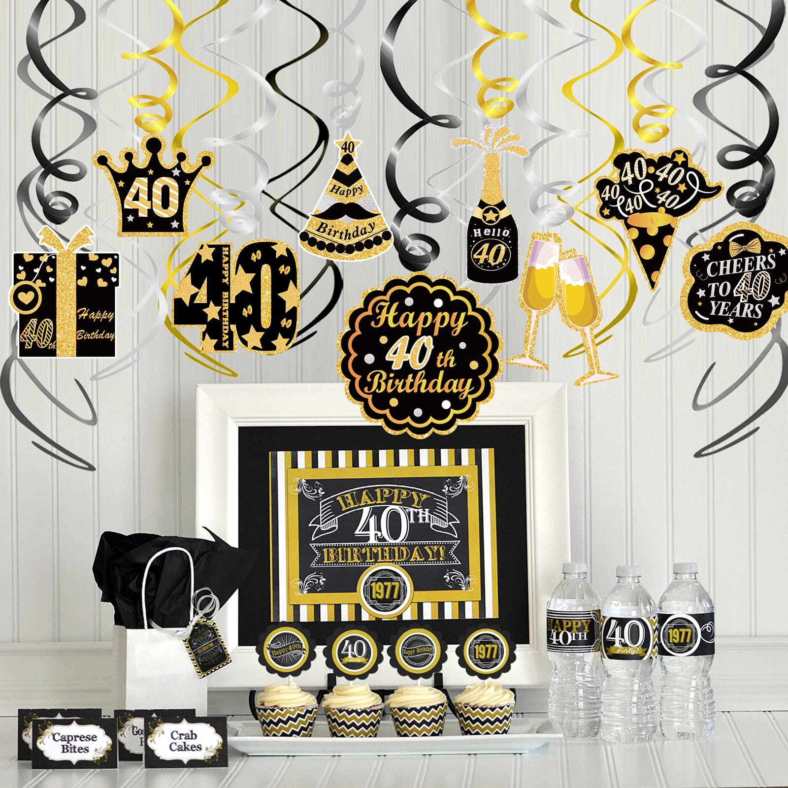 howaf-40-geburtstag-h-ngedeko-deckenh-nger-30-st-ck-schwarz-gold image 6