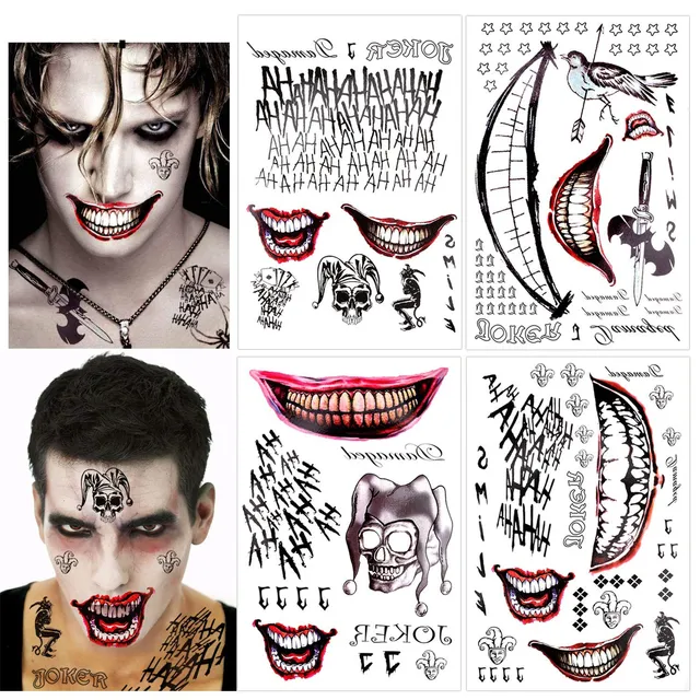 howaf-temporary-tattoos-joker-halloween-gesichtstattoos-8-blatt-clown image 1