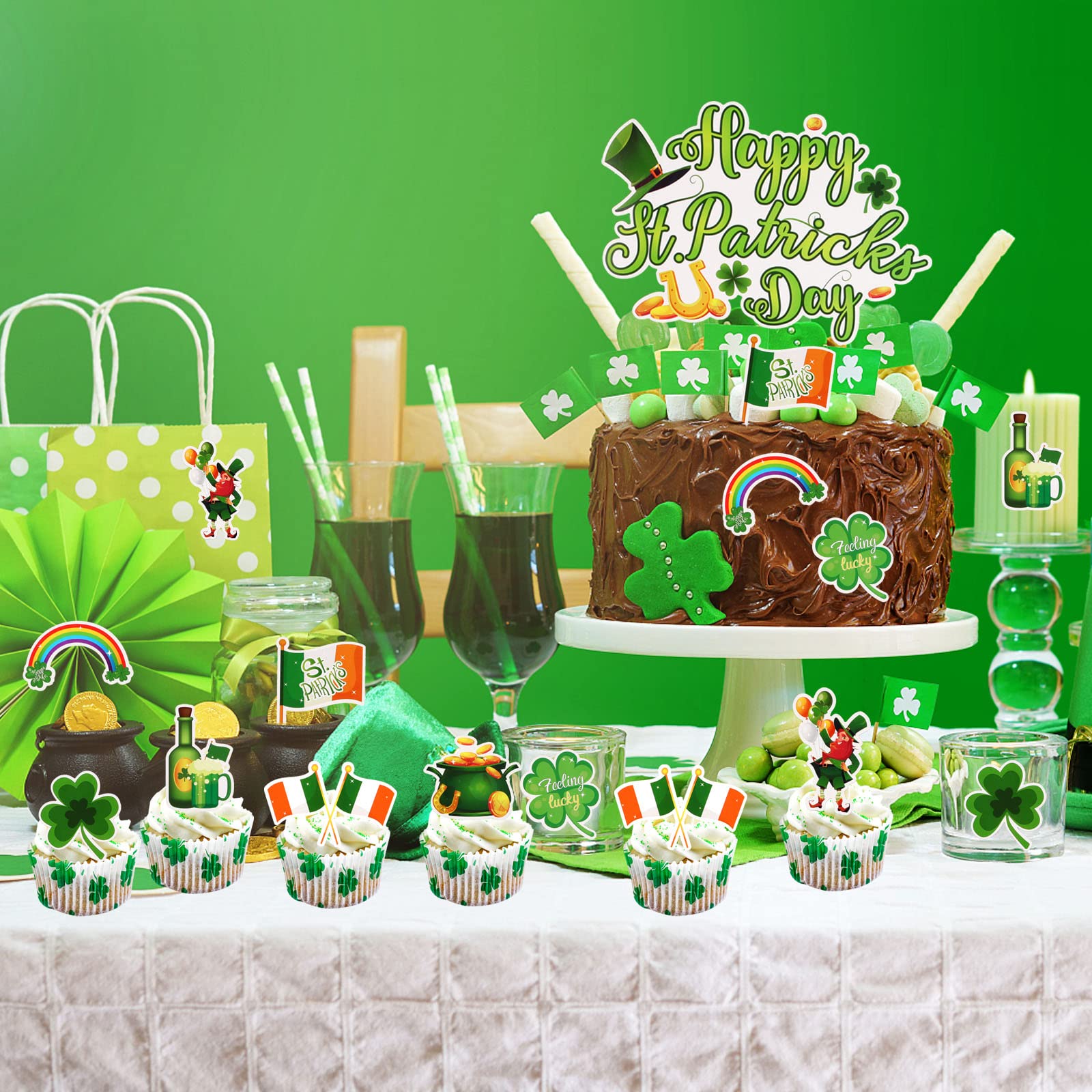 howaf-st-patricks-day-tortendeko-25-st-ck-kleeblatt-cake-topper image 7