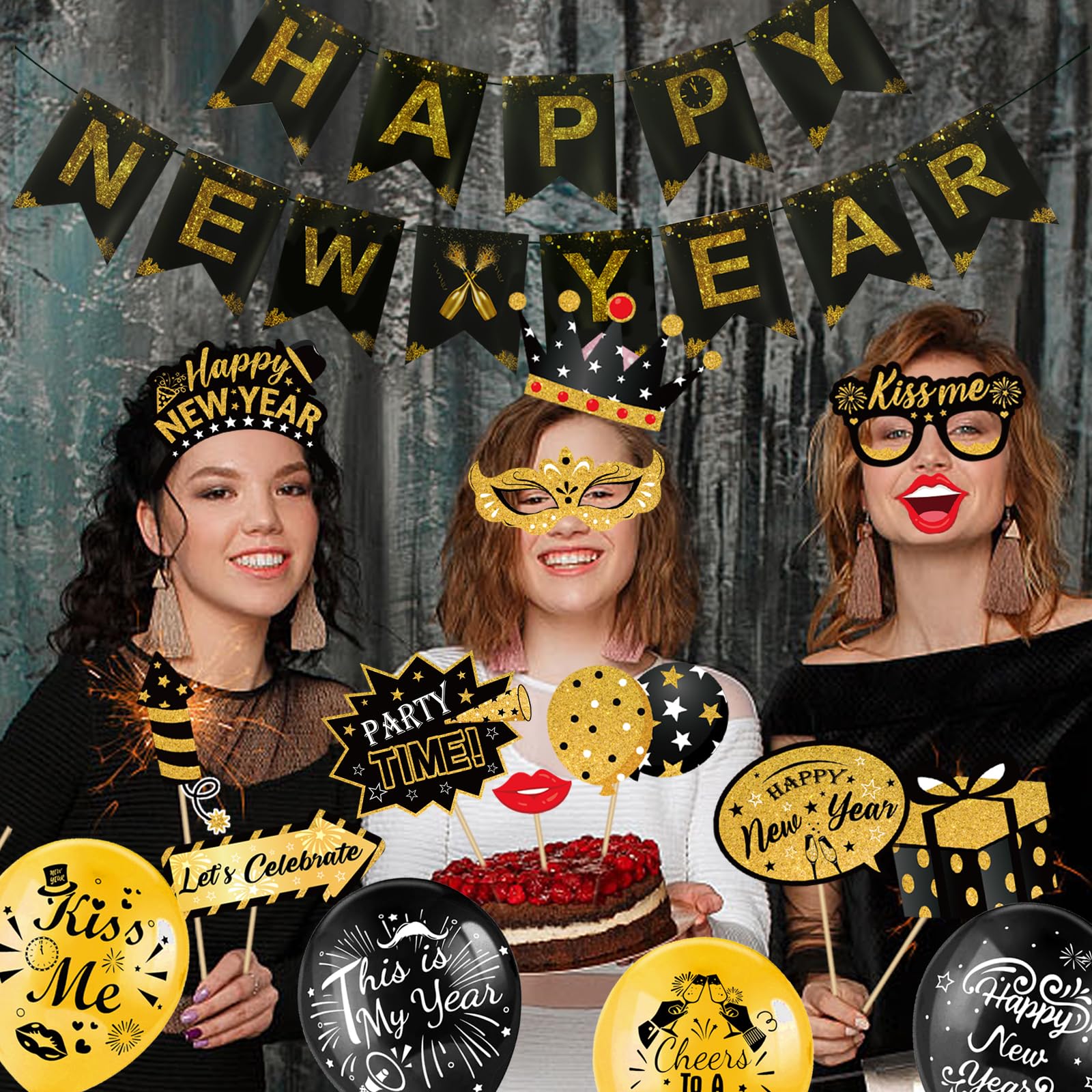 howaf-silvester-deko-2027-schwarz-gold-53tlg-ballons-girlande image 6