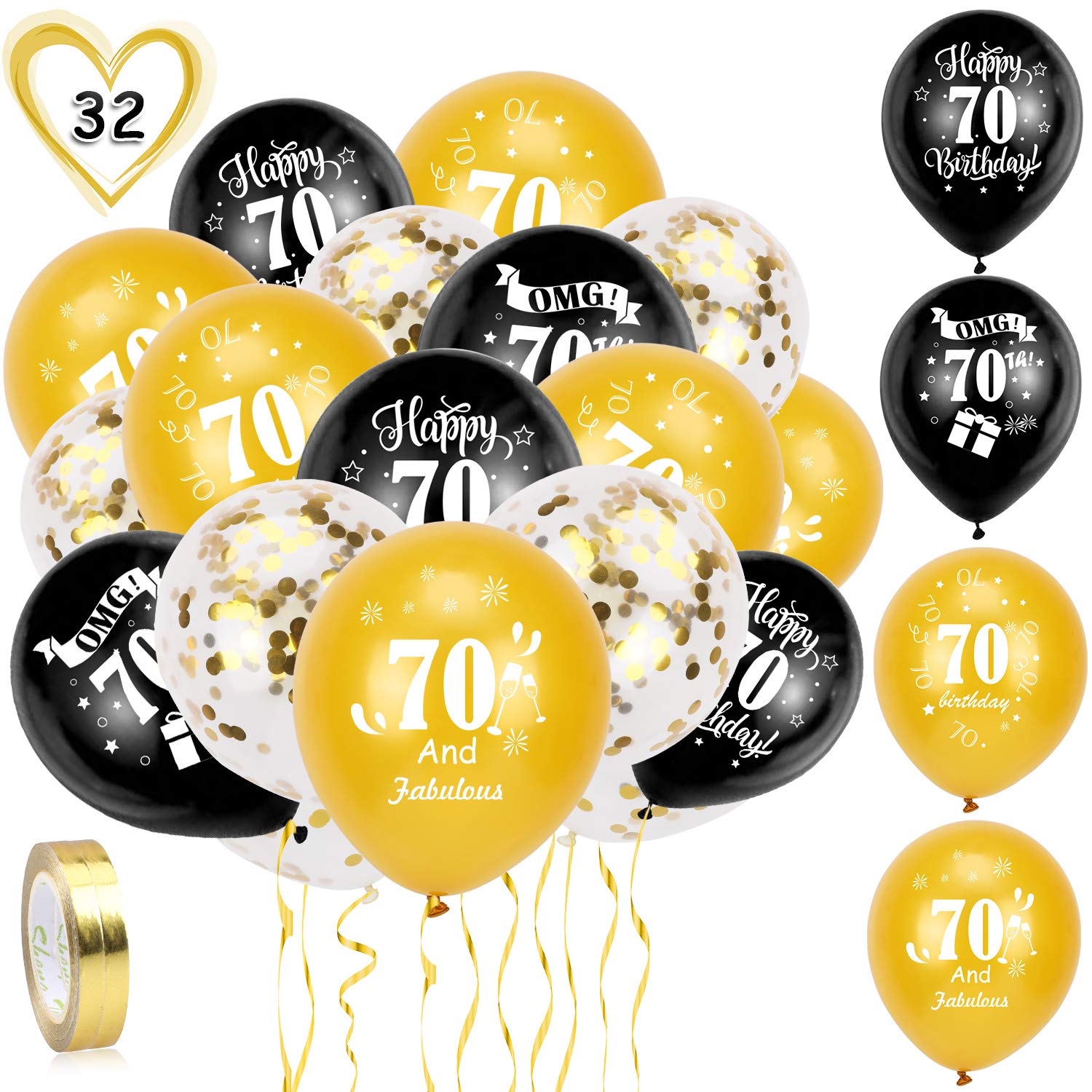 howaf-70-geburtstag-luftballons-schwarz-gold-30-st-ck-12-zoll image 1