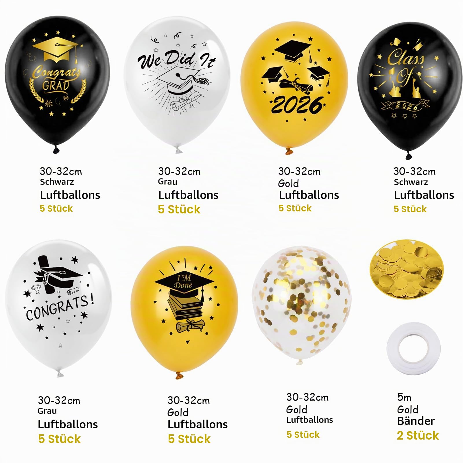 howaf-abschluss-luftballons-30er-set-silber-schwarz-gold-abi image 3