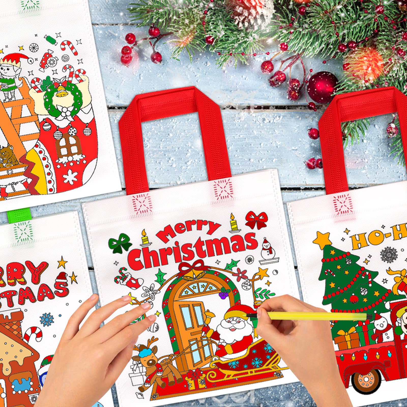 howaf-stoffbeutel-weihnachten-zum-bemalen-12er-set-mit-buntstiften image 5