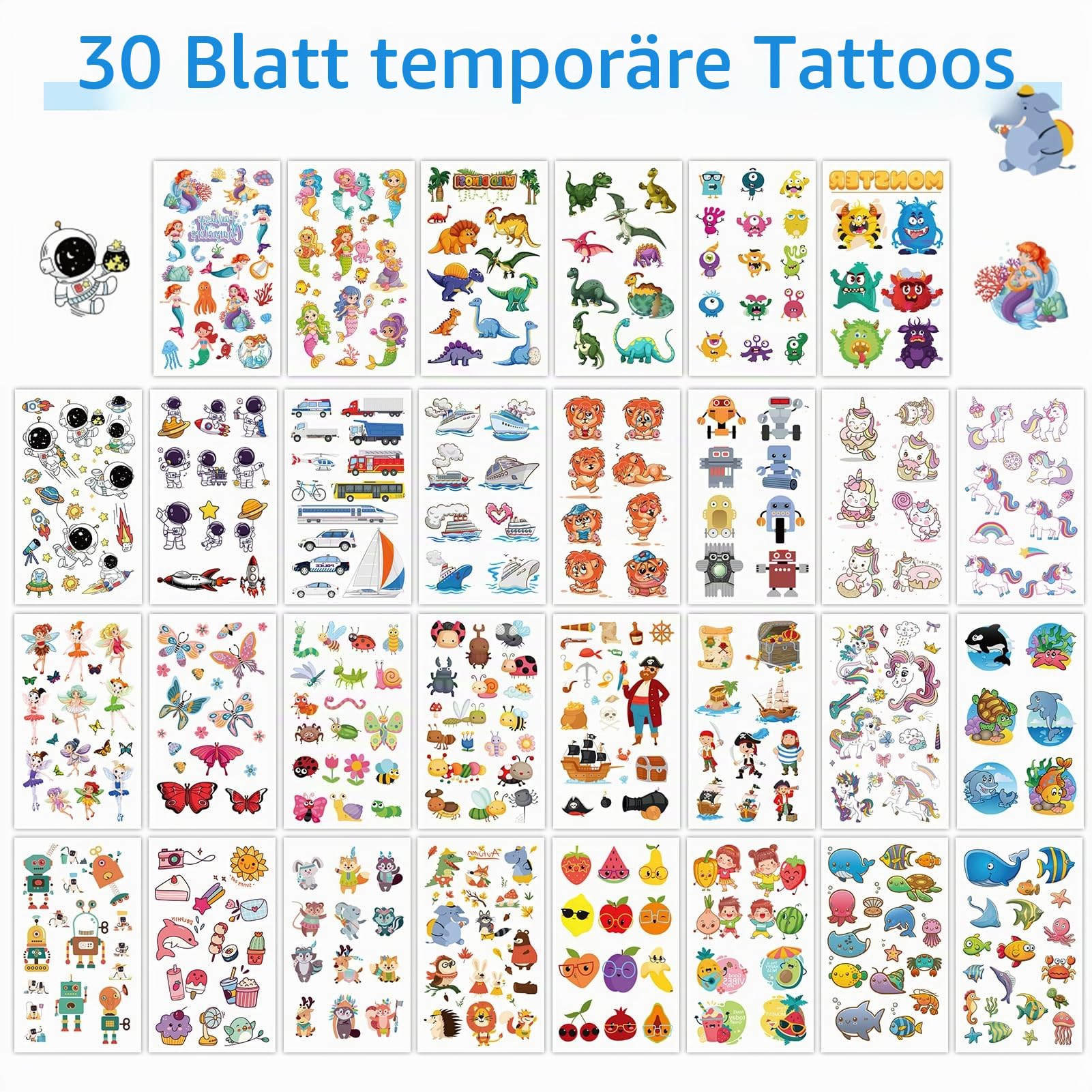 howaf-tempor-re-tattoos-kinder-30-blatt-einhorn-dino-pirat image 3