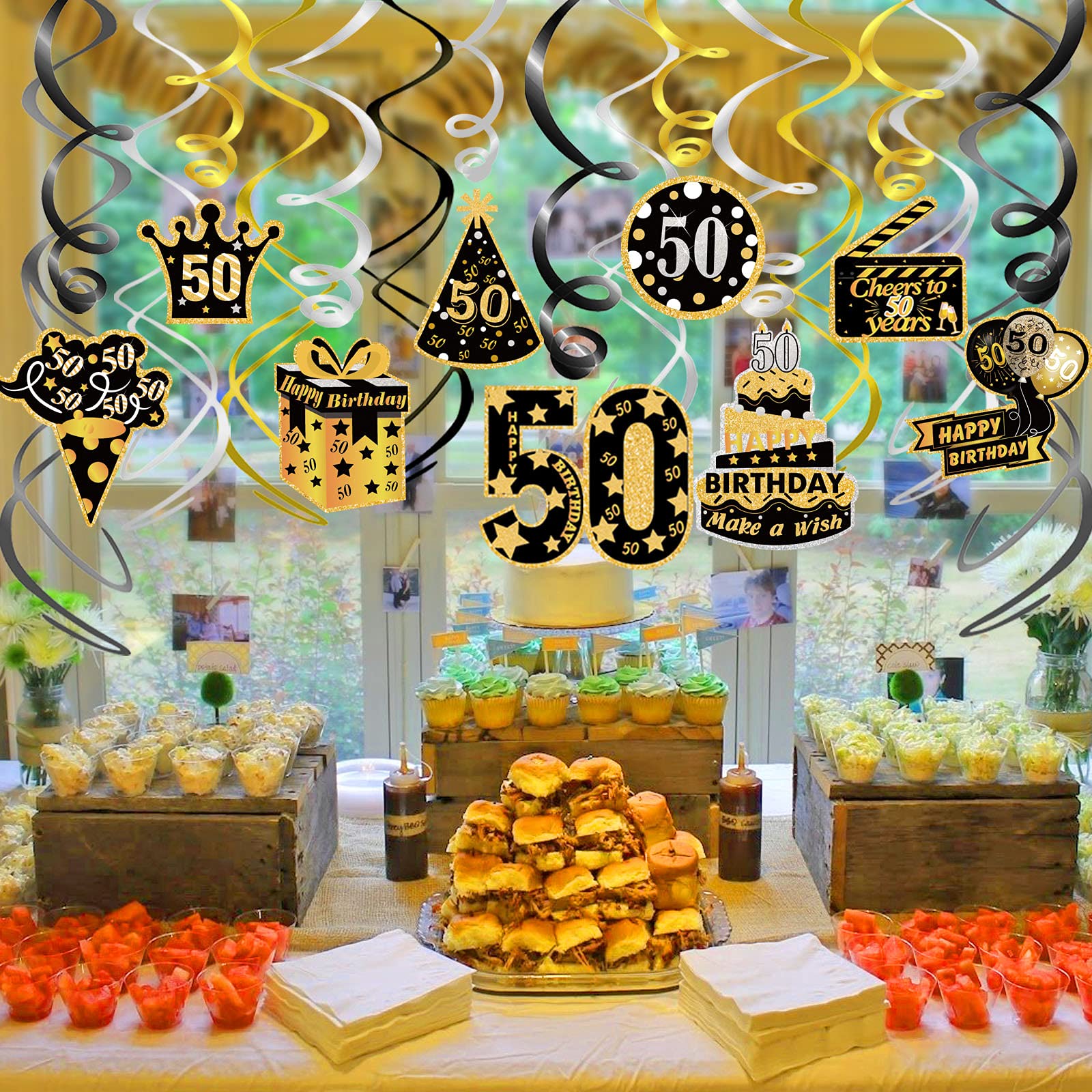 howaf-50-geburtstag-h-ngedeko-deckenh-nger-30-st-ck-schwarz-gold image 5