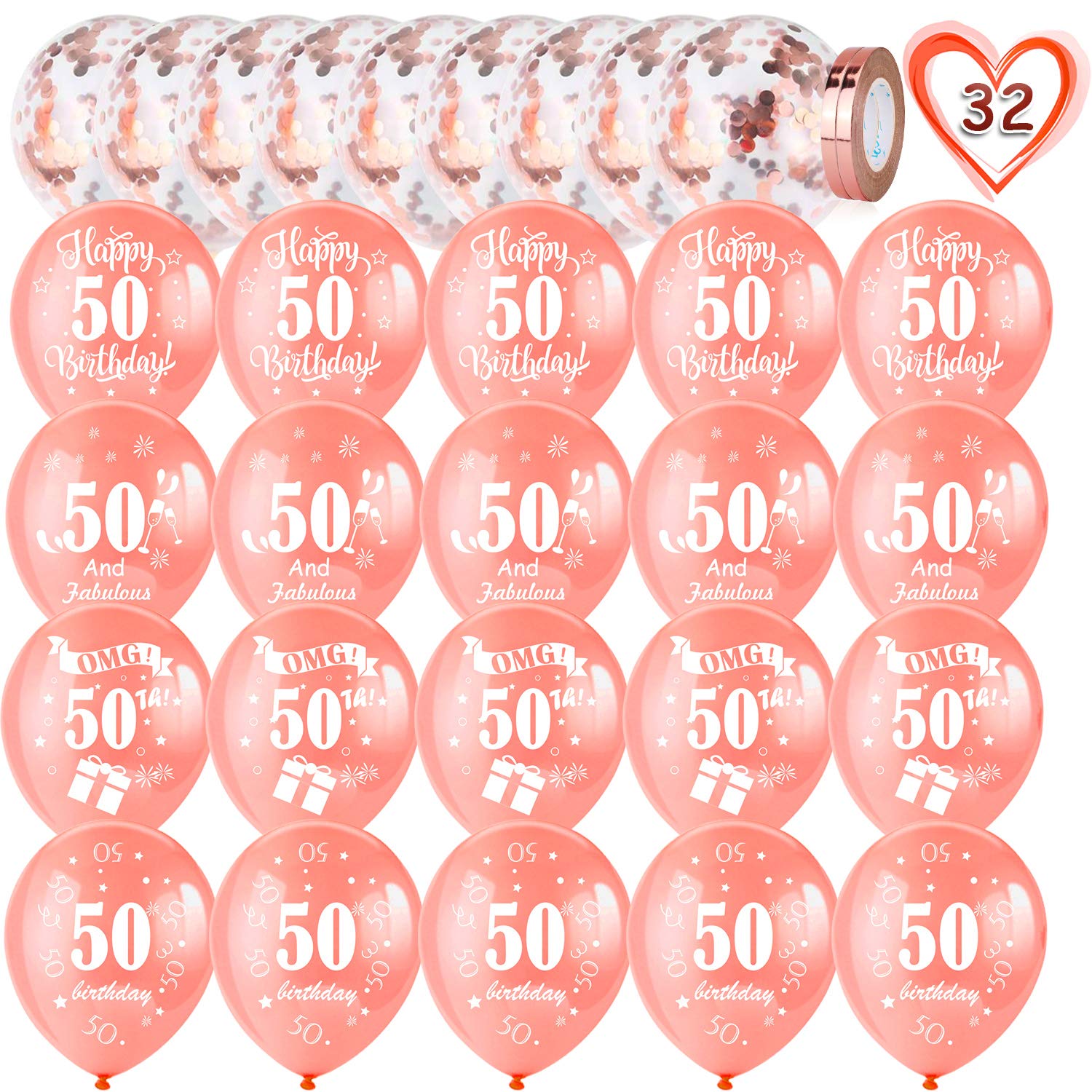howaf-50-geburtstag-luftballons-rosegold-30-st-ck-konfetti-set image 2