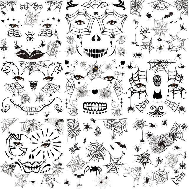 howaf-halloween-tempor-re-tattoos-spinnen-netz-10-blatt image 1