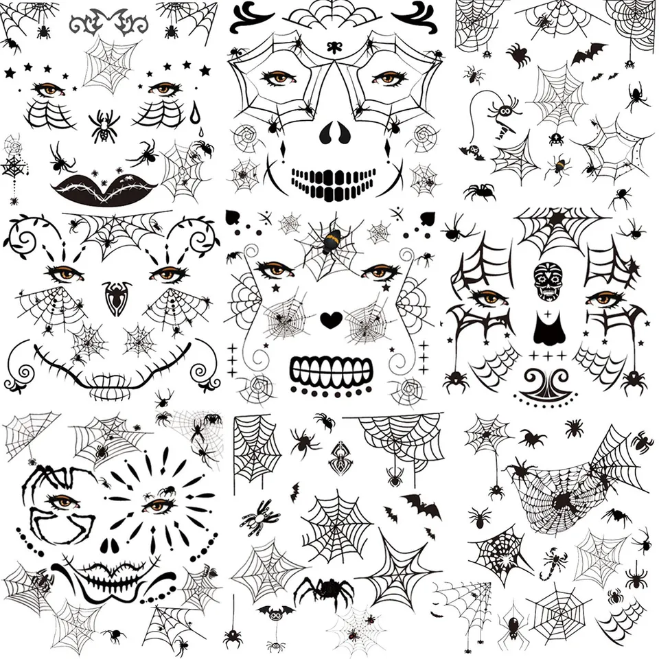 howaf-halloween-tempor-re-tattoos-spinnen-netz-10-blatt image 1