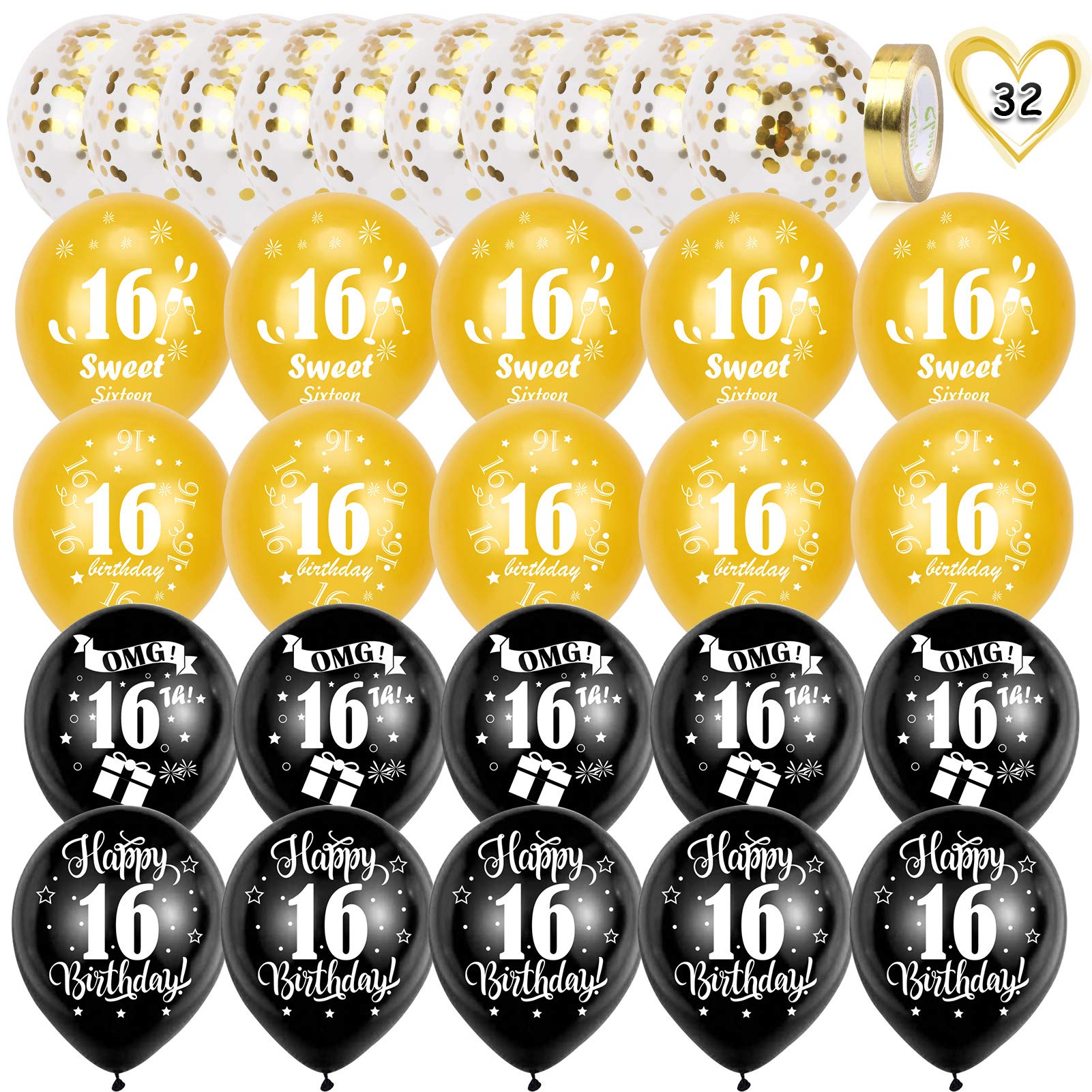 howaf-16-geburtstag-luftballons-set-30tlg-schwarz-gold-12 image 2