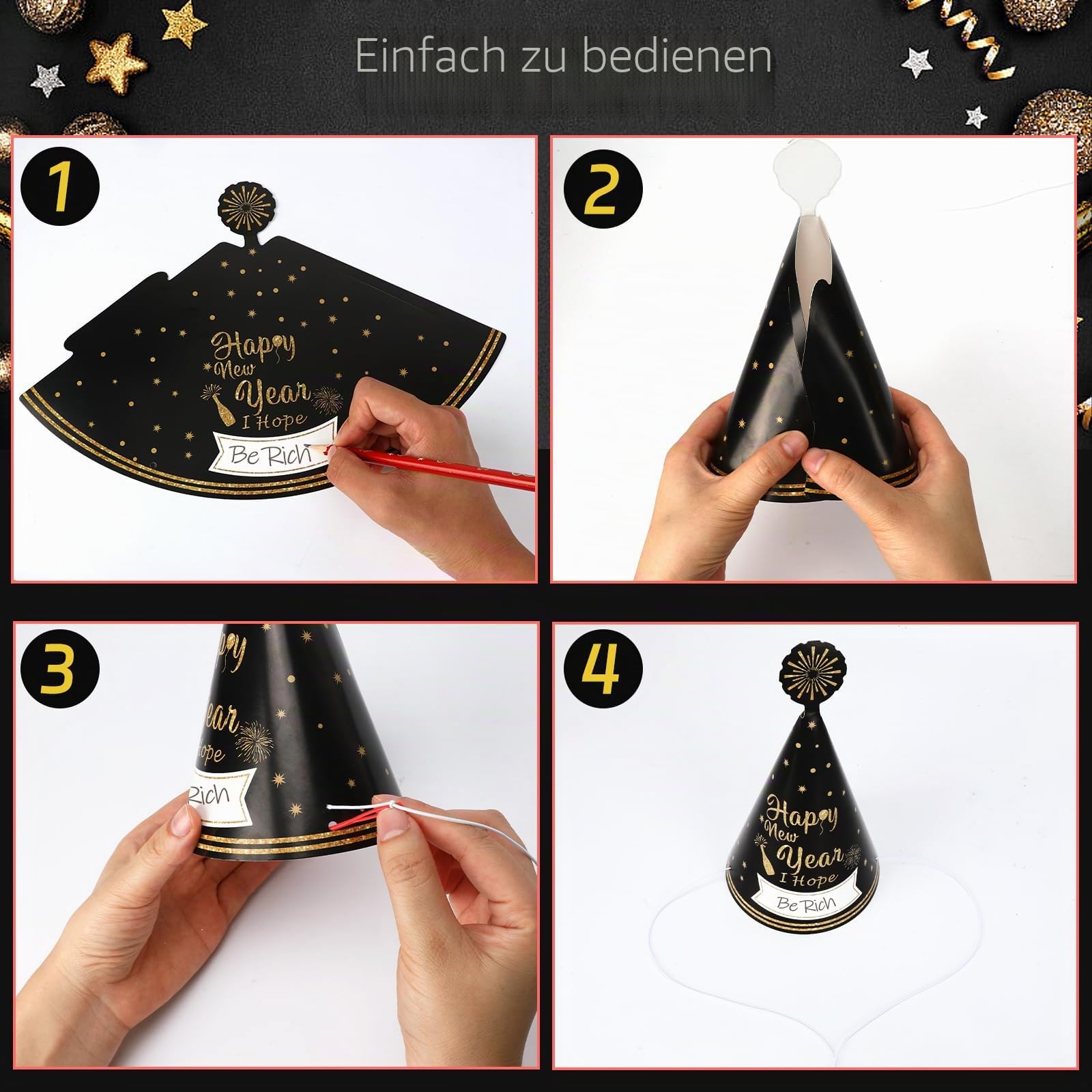 howaf-silvester-deko-2027-24tlg-partyh-te-brillen-schwarz-gold image 4