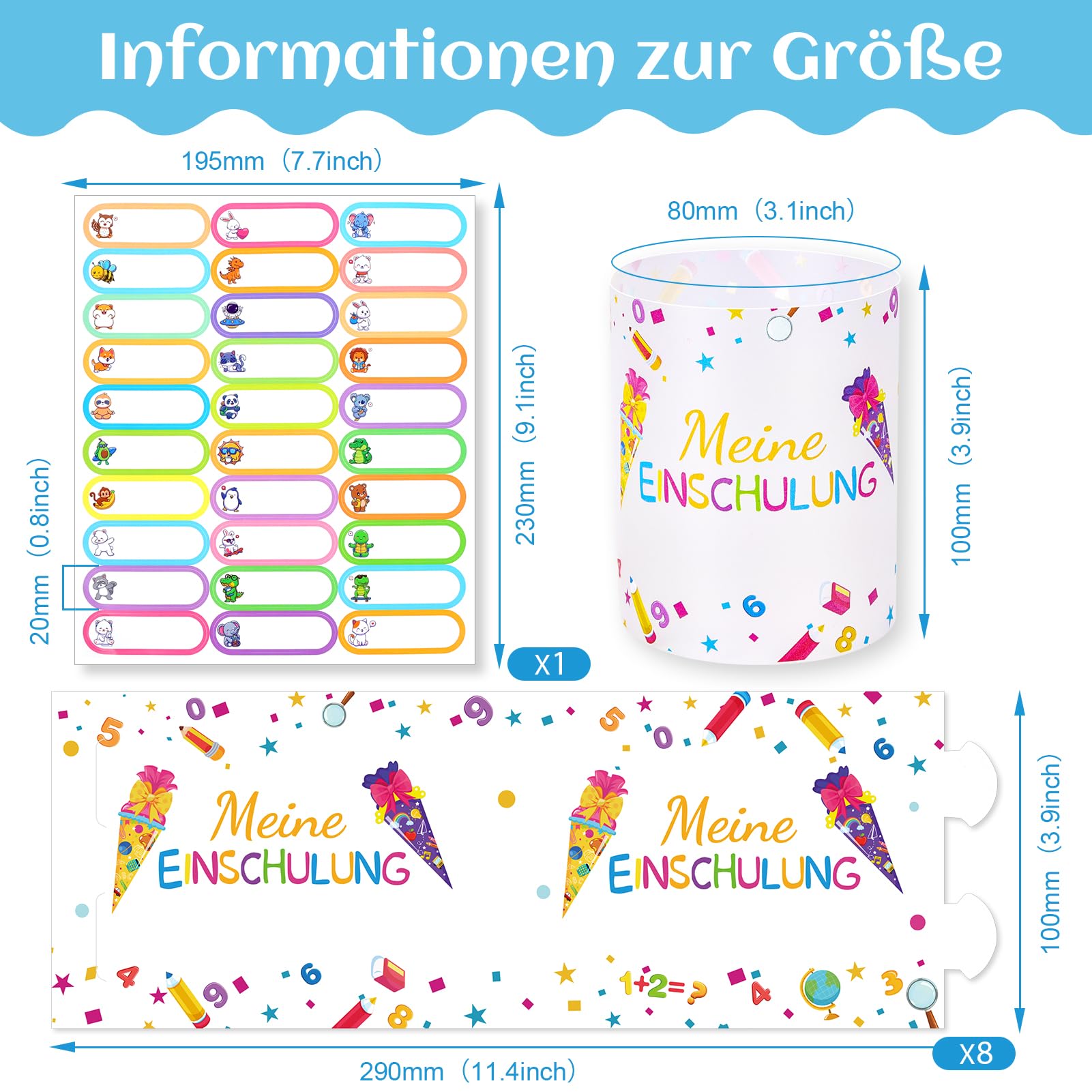 howaf-einschulung-deko-windlicht-tischdeko-8-teilig-schulkind image 2