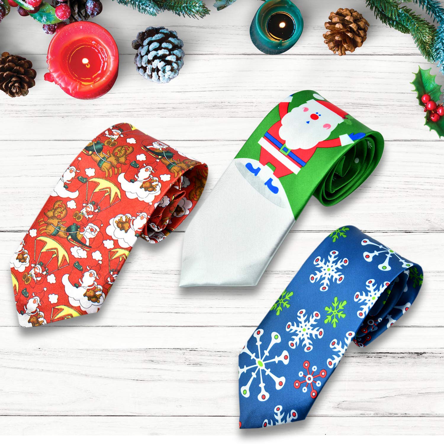 howaf-weihnachtskrawatte-herren-3er-set-schneeflocke-party image 2
