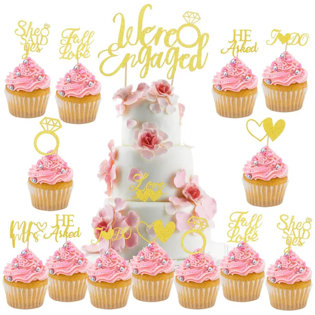 howaf-we-re-engaged-cake-topper-gold-25-st-ck-tortendeko image 1