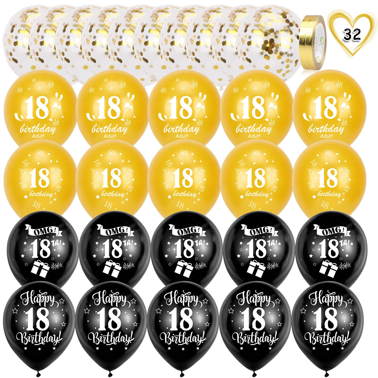 howaf-18-geburtstag-luftballons-schwarz-gold-30-tlg-12-zoll image 2