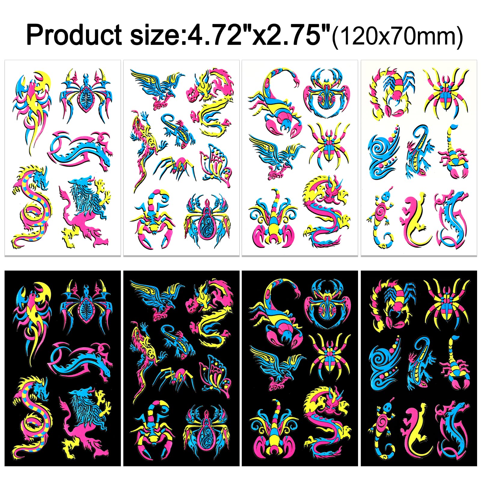 howaf-temporary-tattoos-neon-tattoo-schwarzlicht-10-bl-tter-drachen image 3