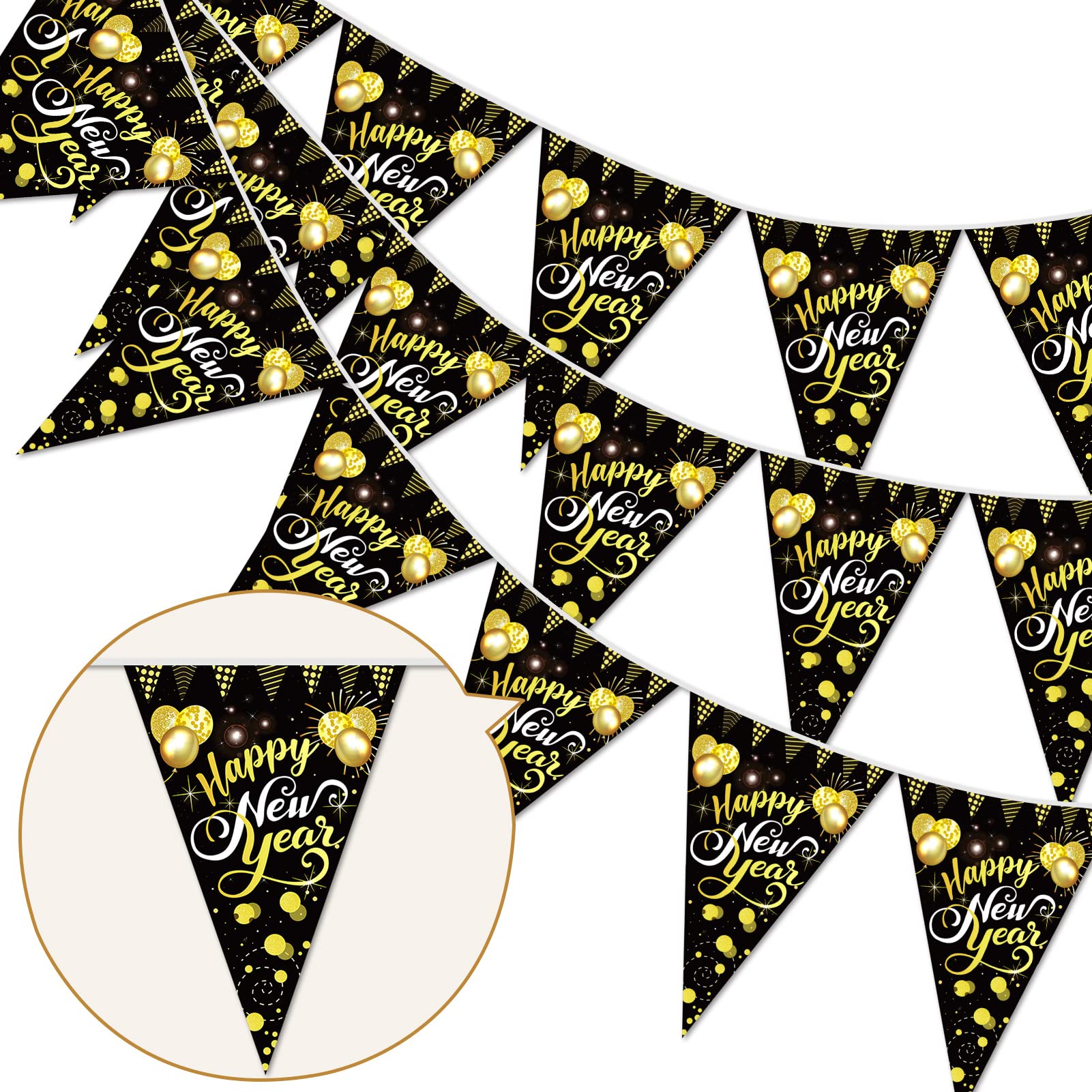 howaf-happy-new-year-girlande-schwarz-gold-16-fahnen image 1