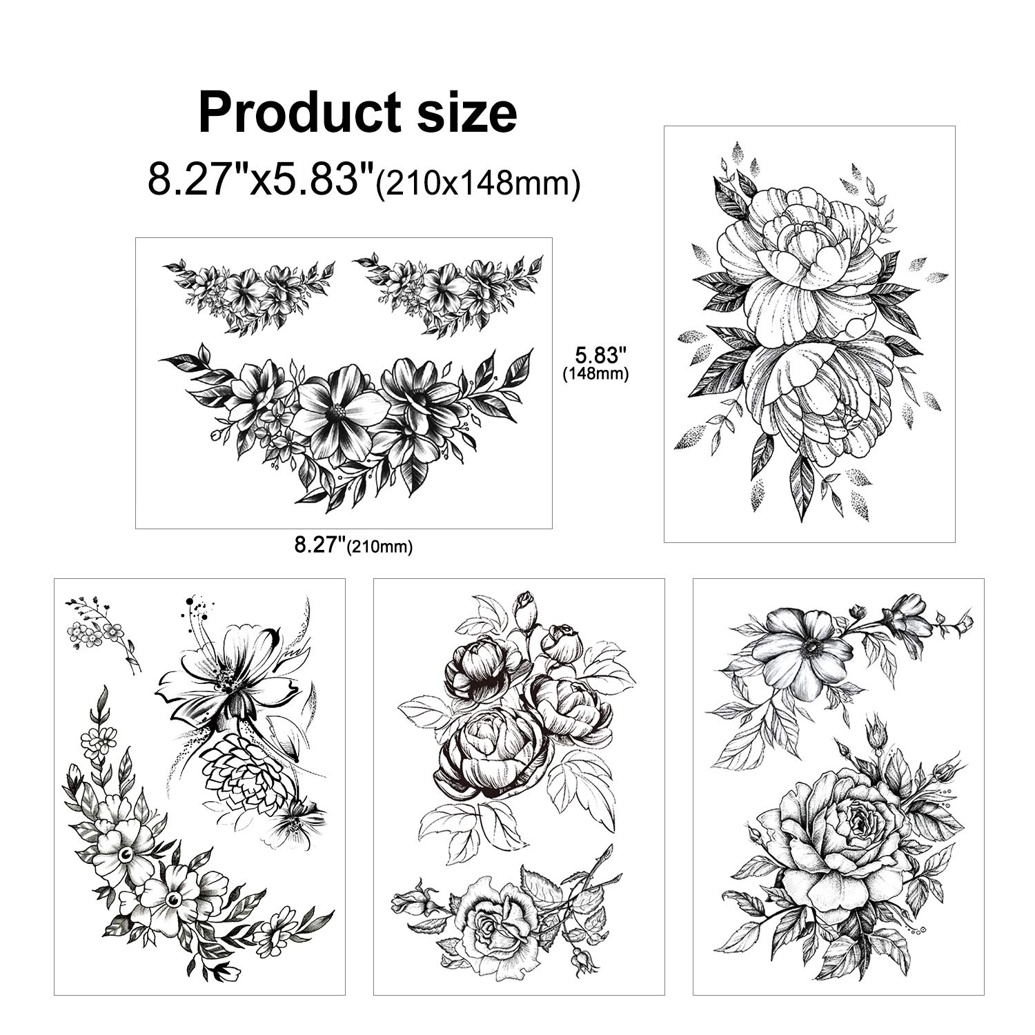 howaf-rose-tempor-re-tattoos-schwarz-10-blatt-blume image 3