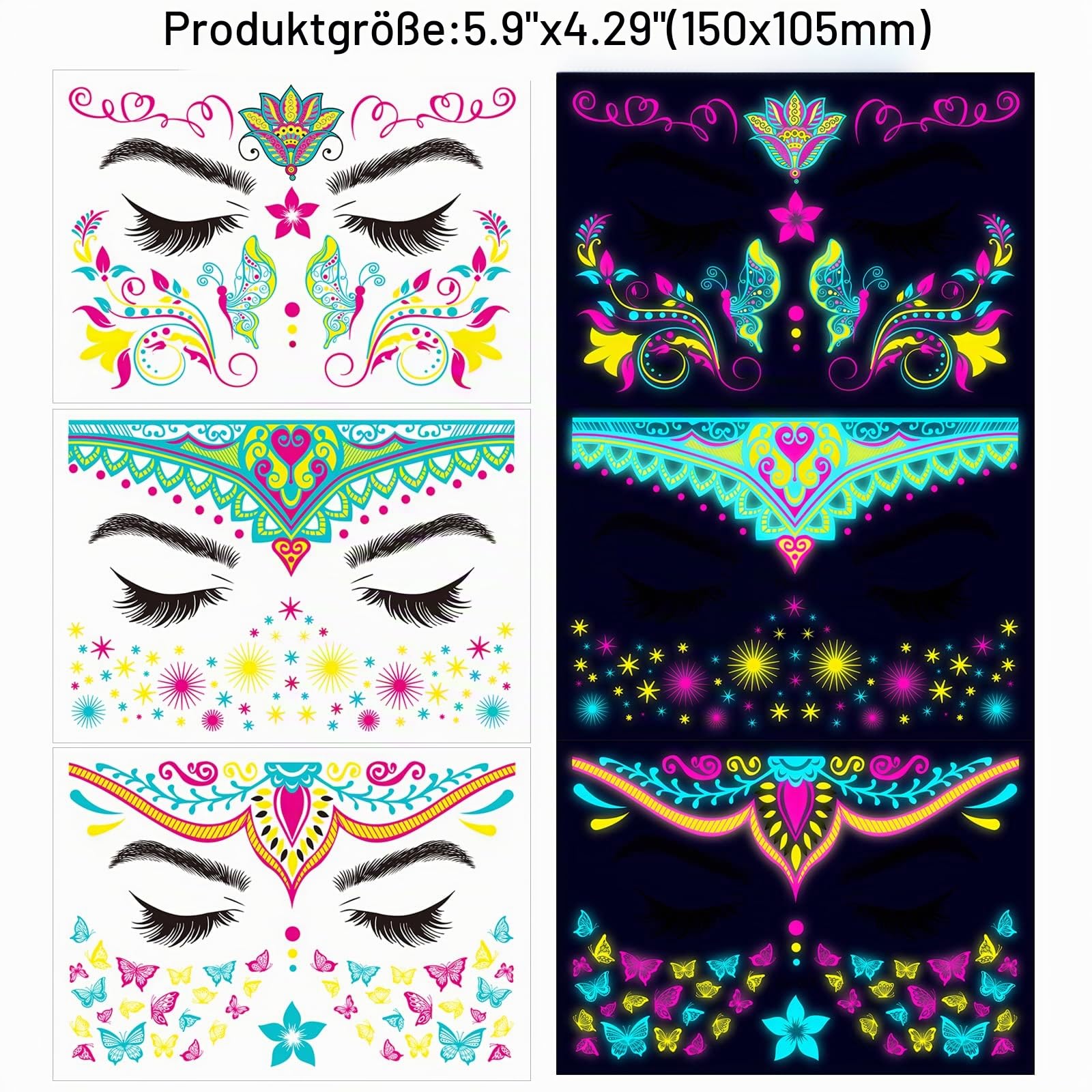 howaf-neon-tattoos-uv-schwarzlicht-8er-set-gesicht-schminke image 2