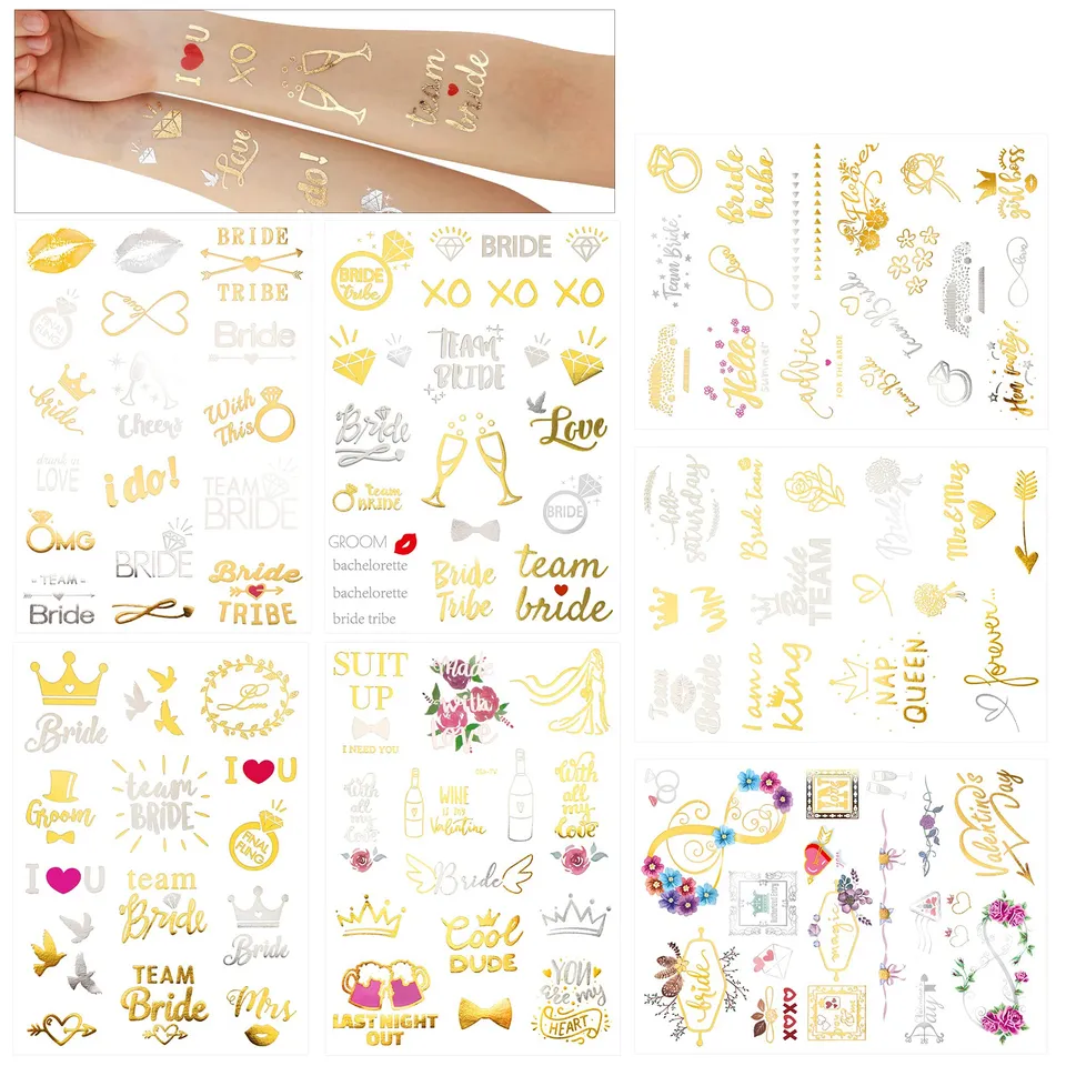 howaf-jga-tattoo-set-gold-134-st-ck-team-bride-hochzeit image 1