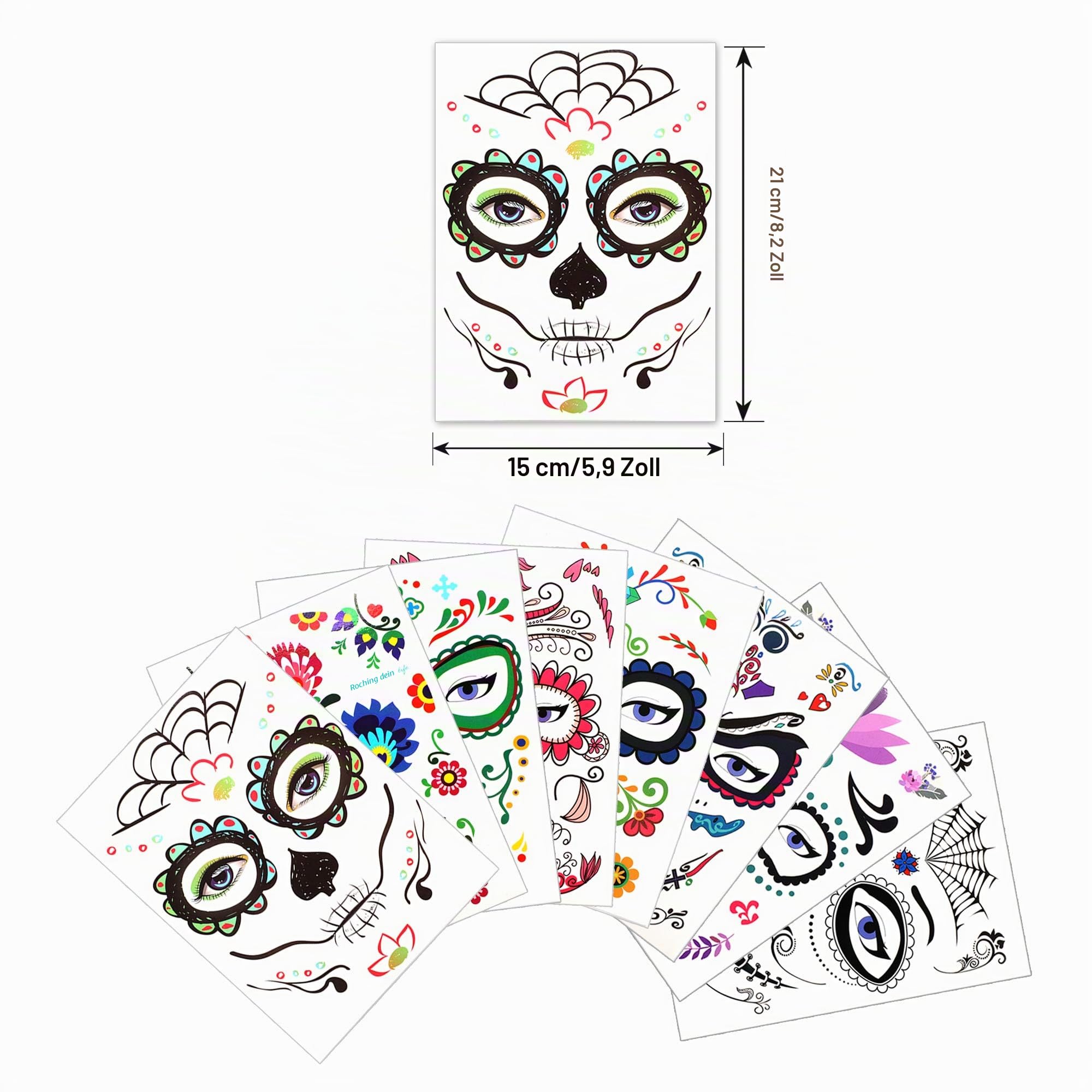 howaf-temporary-tattoos-halloween-gesicht-tag-der-toten-8-bl-tter image 2