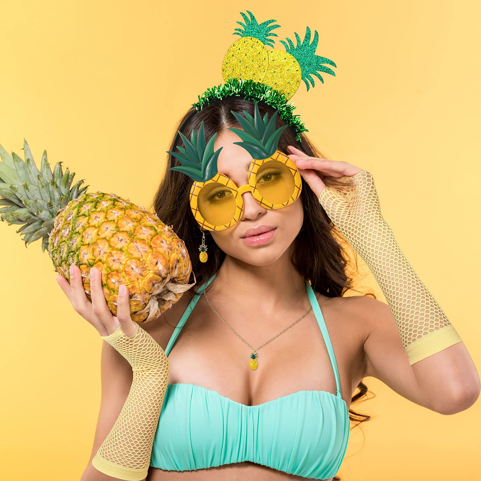 howaf-photo-booth-props-ananas-kost-m-damen-6-tlg-gelb image 5