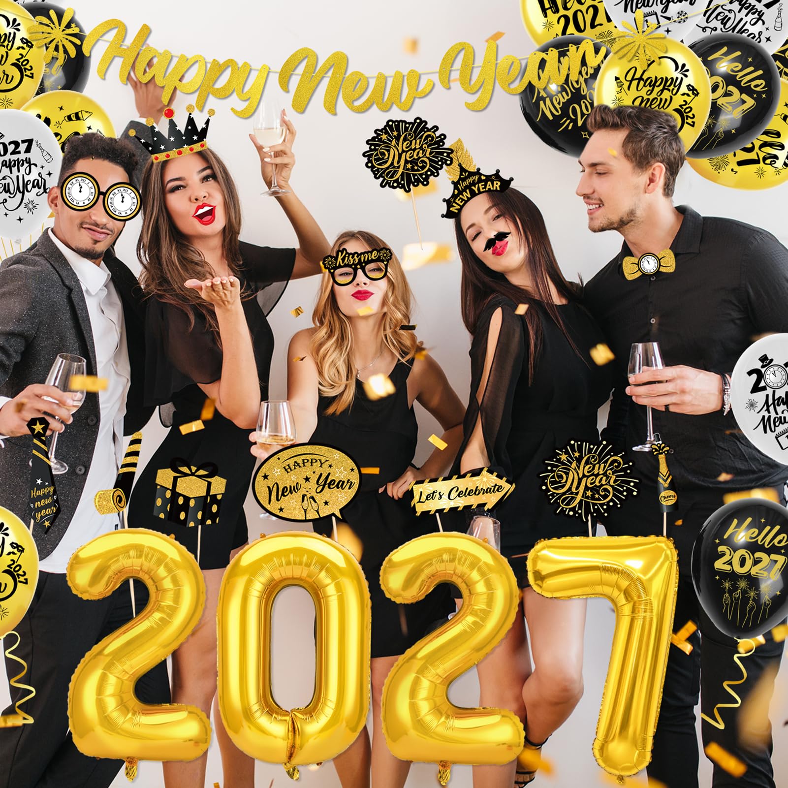 howaf-silvester-deko-2027-set-schwarz-gold-mit-ballons-2 image 5