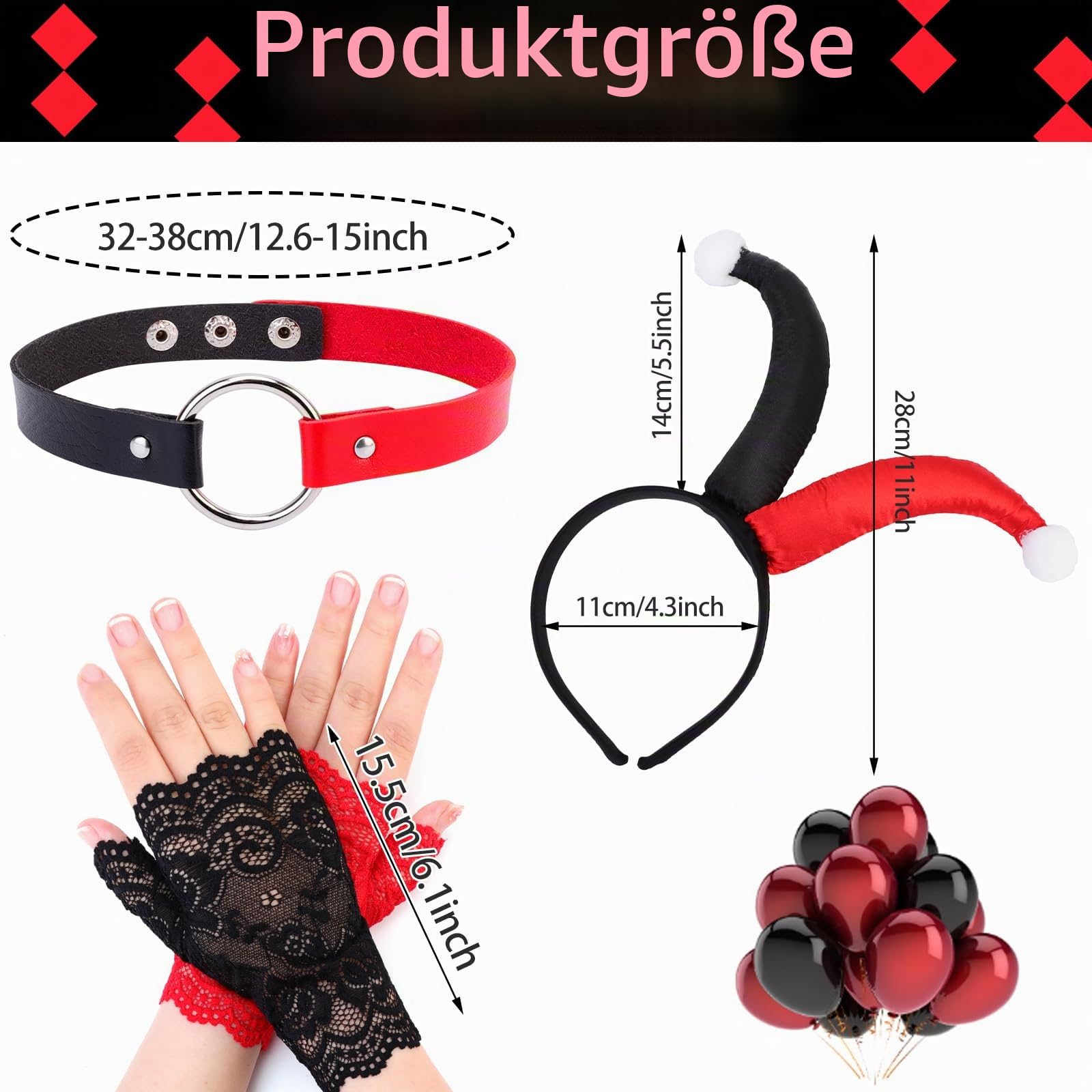 howaf-photo-booth-props-clown-kost-m-damen-schwarz-rot image 2