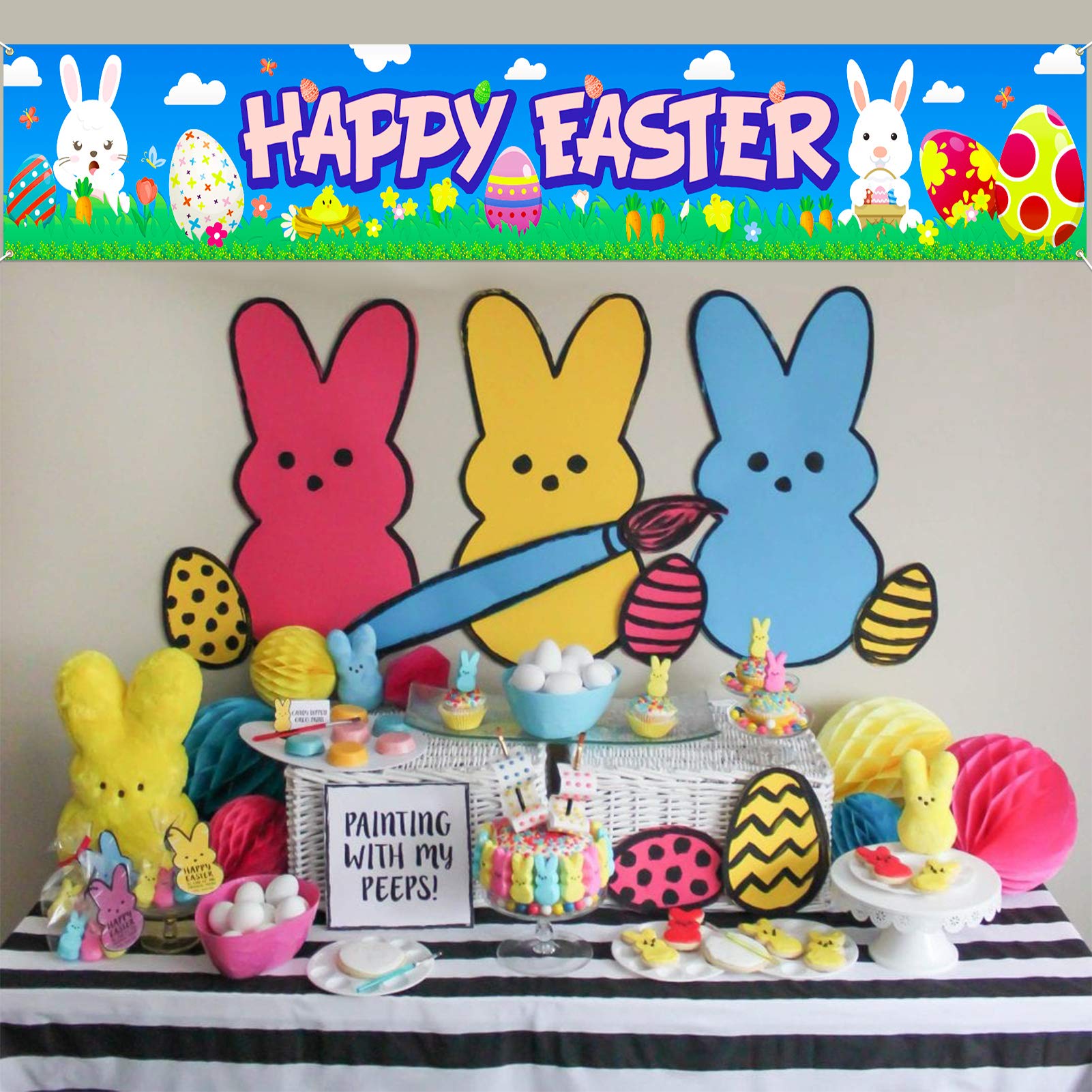 howaf-frohe-ostern-banner-stoff-180x30cm-hase-osterei image 7