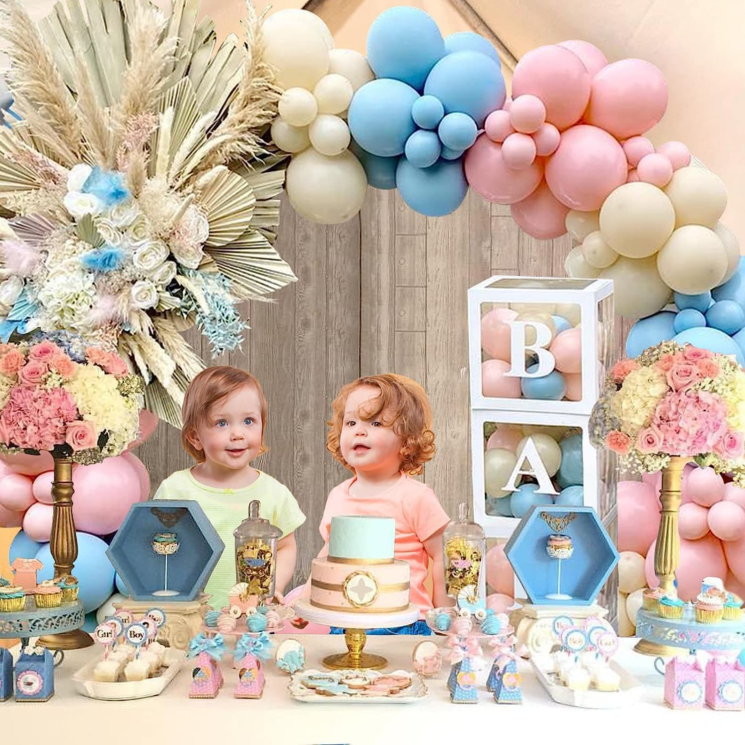 qifu-ballon-girlande-gender-reveal-rosa-blau-166-tlg-mit-baby-box image 2