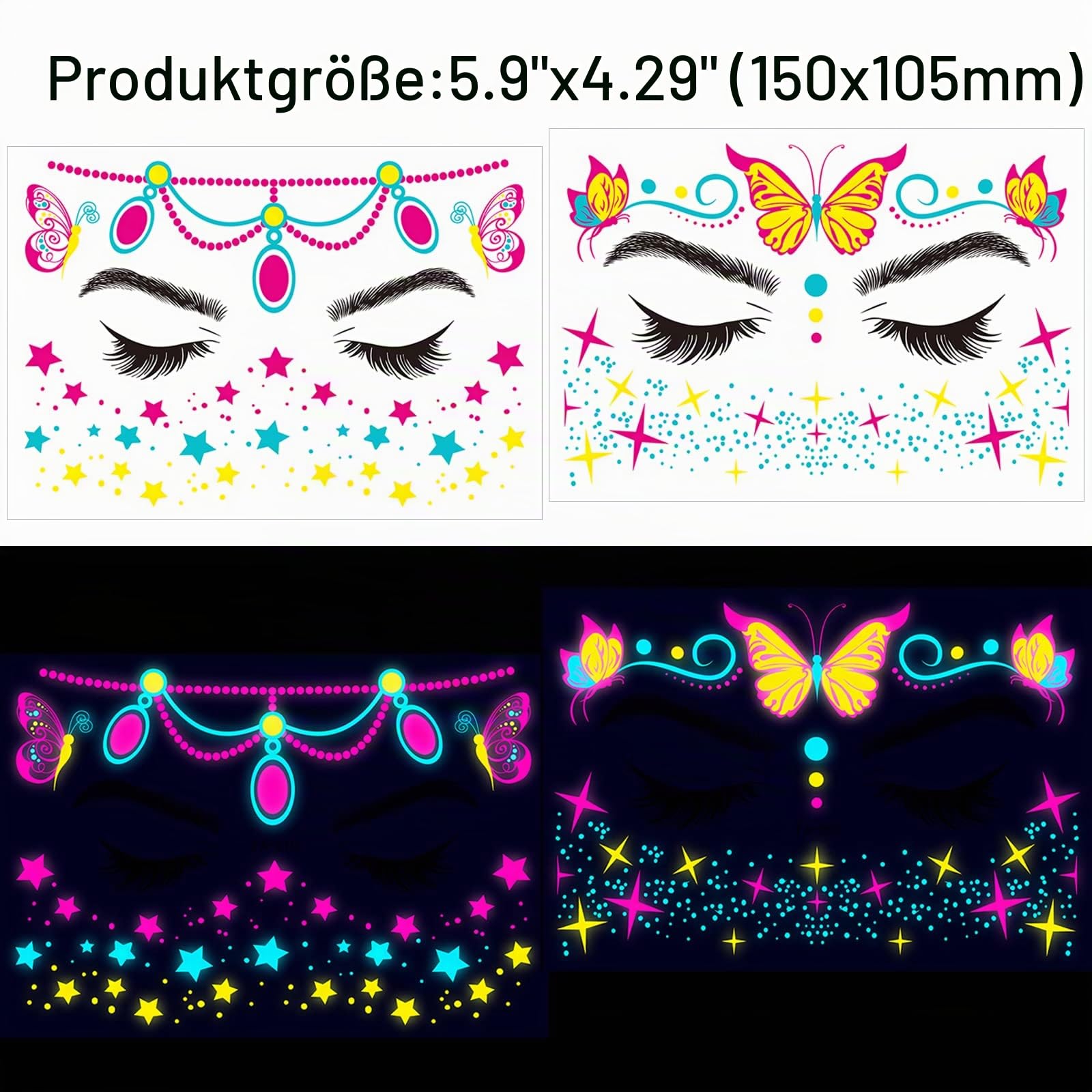 howaf-neon-tattoos-uv-schwarzlicht-8er-set-gesicht-schminke image 4