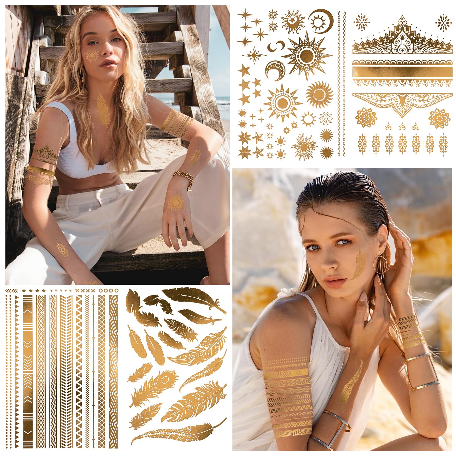 howaf-gold-tempor-re-tattoos-9-blatt-metallic-flash-tattoo image 2