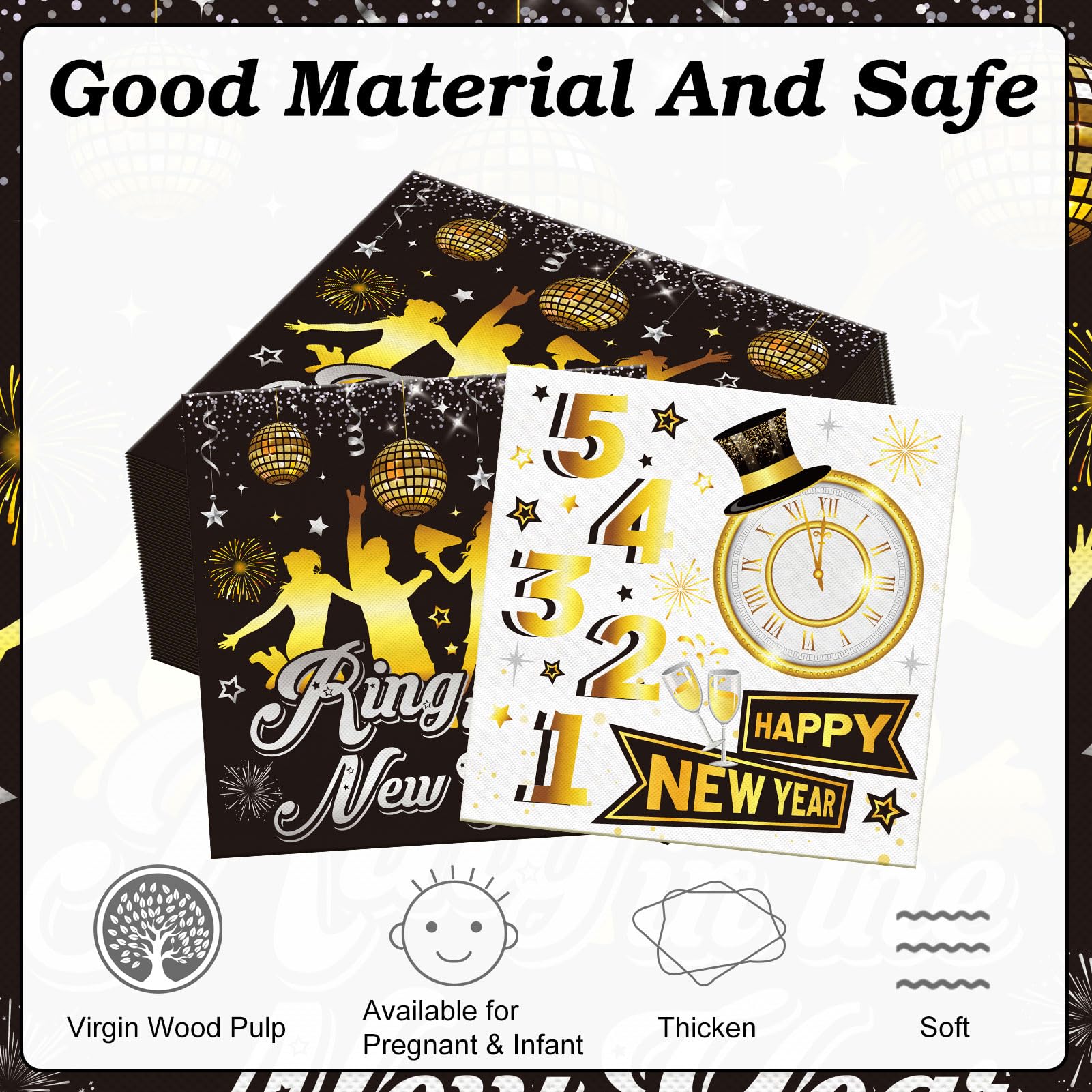 howaf-silvester-servietten-2026-schwarz-gold-40-st-ck-33cm image 2