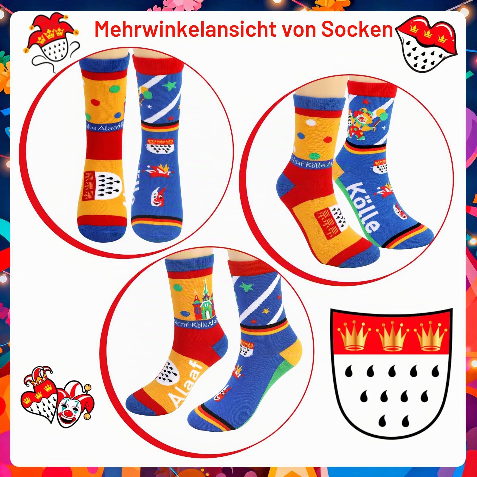 howaf-k-ln-socken-karneval-mehrfarbig-k-lle-alaaf-baumwolle image 5