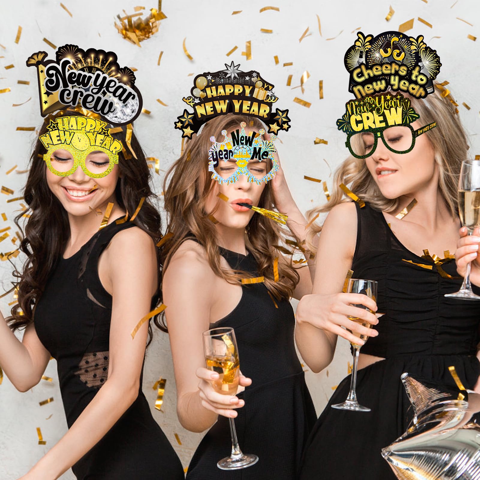 howaf-silvester-deko-2027-set-schwarz-gold-24-teilig-glitzer image 5