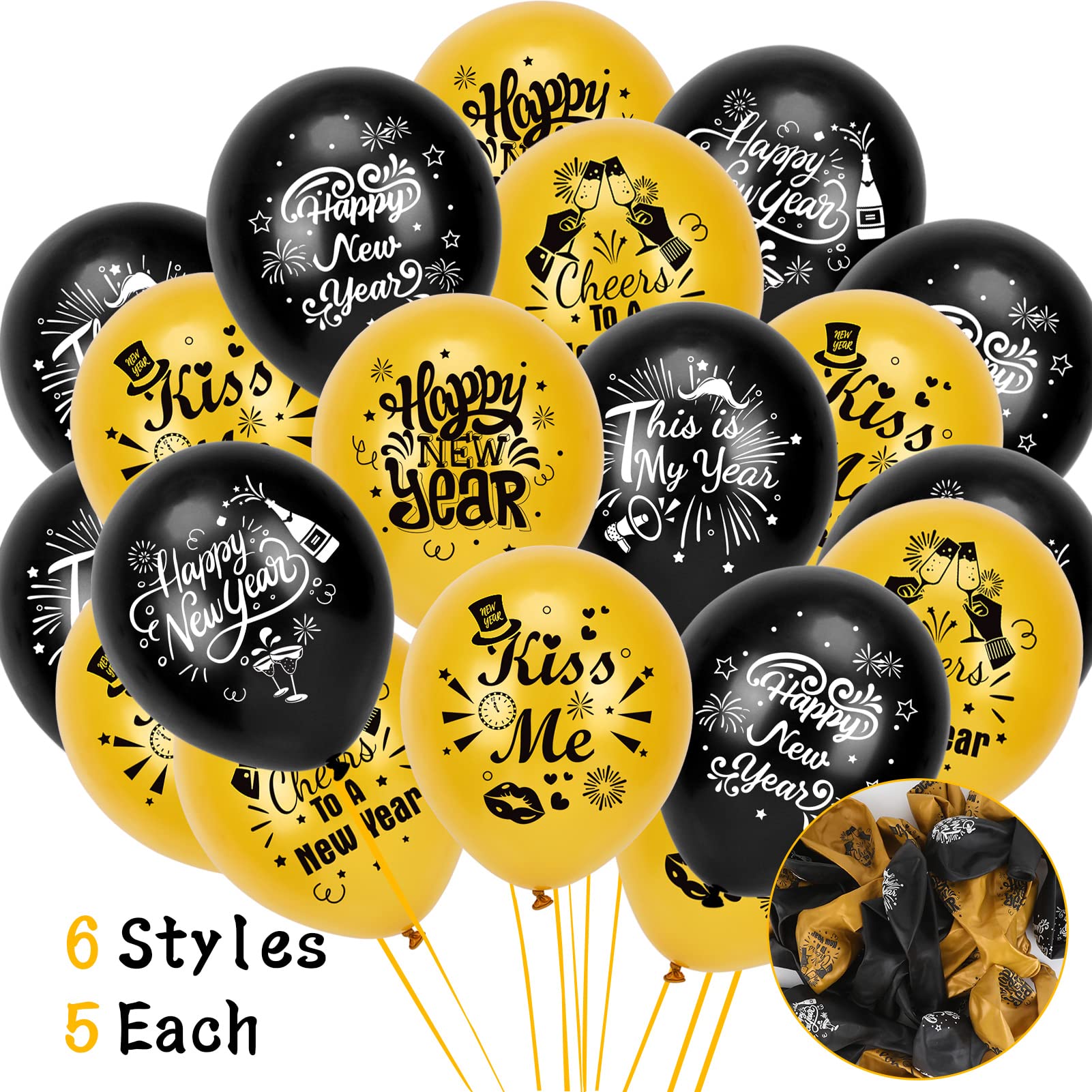 howaf-silvester-deko-2027-ballons-set-schwarz-gold-42-teilig image 3