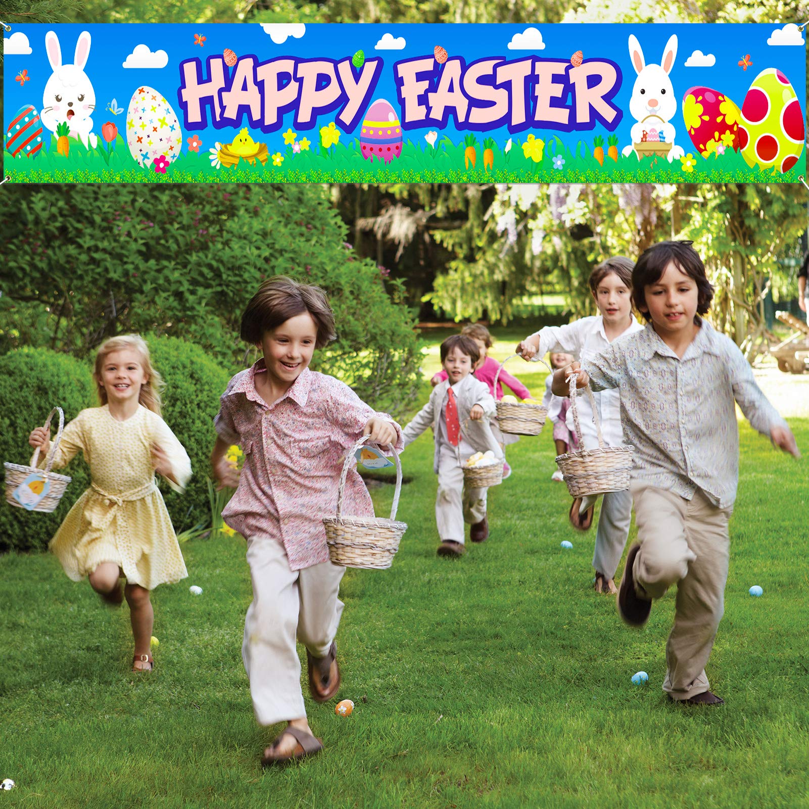 howaf-frohe-ostern-banner-stoff-180x30cm-hase-osterei image 6