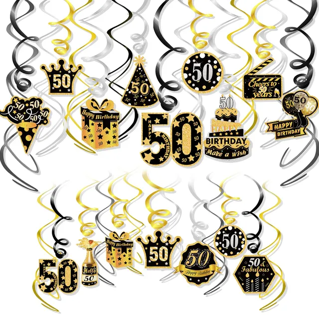 howaf-50-geburtstag-h-ngedeko-deckenh-nger-30-st-ck-schwarz-gold image 1