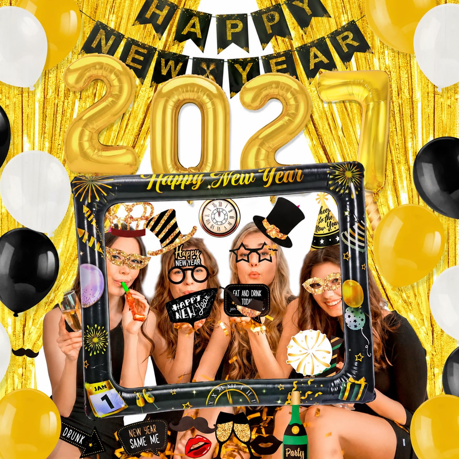 howaf-silvester-deko-2027-party-set-42-teile-schwarz-gold image 5